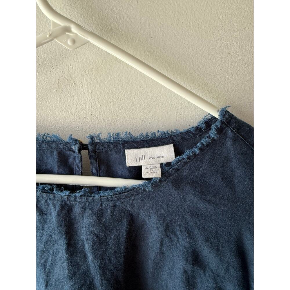 J. Jill Love Linen | Dark Blue Frayed Hem Bohemian Summer Flowy Top Size 3X - Picture 3 of 10
